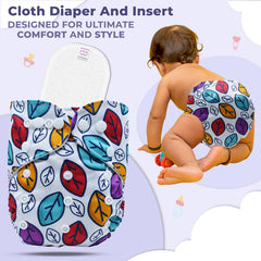 Reusable Baby Cloth Diaper with Adjustable Snap Buttons and Insert (Set of 1)