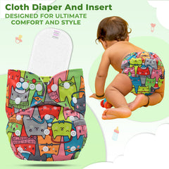 Reusable Baby Cloth Diaper with Adjustable Snap Buttons and Insert (Set of 1)