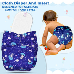Reusable Baby Cloth Diaper with Adjustable Snap Buttons and Insert (Set of 1)