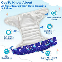 Reusable Baby Cloth Diaper with Adjustable Snap Buttons and Insert (Set of 1)