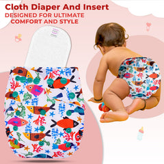 Reusable Baby Cloth Diaper with Adjustable Snap Buttons and Insert (Set of 1)