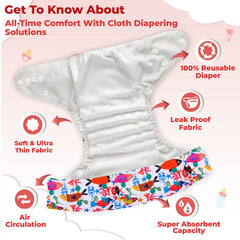 Reusable Baby Cloth Diaper with Adjustable Snap Buttons and Insert (Set of 1)