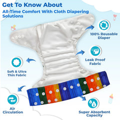 Reusable Baby Cloth Diaper with Adjustable Snap Buttons and Insert (Set of 1)