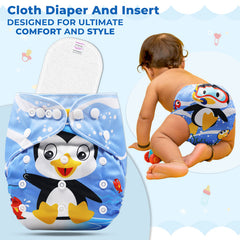 Reusable Baby Cloth Diaper with Adjustable Snap Buttons and Insert (Set of 1)
