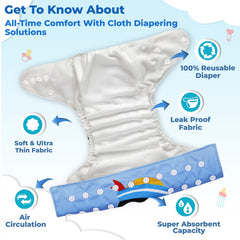 Reusable Baby Cloth Diaper with Adjustable Snap Buttons and Insert (Set of 1)