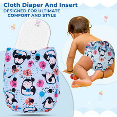 Reusable Baby Cloth Diaper with Adjustable Snap Buttons and Insert (Set of 1)