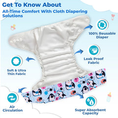 Reusable Baby Cloth Diaper with Adjustable Snap Buttons and Insert (Set of 1)