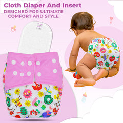 Reusable Baby Cloth Diaper with Adjustable Snap Buttons and Insert (Set of 1)