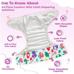 Reusable Baby Cloth Diaper with Adjustable Snap Buttons and Insert (Set of 1)