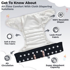 Reusable Baby Cloth Diaper with Adjustable Snap Buttons and Insert (Set of 1)