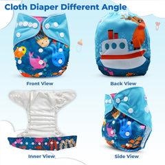 Reusable Baby Cloth Diaper with Adjustable Snap Buttons and Insert (Set of 1)