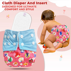 Reusable Baby Cloth Diaper with Adjustable Snap Buttons and Insert (Set of 1)