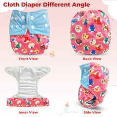Reusable Baby Cloth Diaper with Adjustable Snap Buttons and Insert (Set of 1)