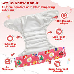Reusable Baby Cloth Diaper with Adjustable Snap Buttons and Insert (Set of 1)