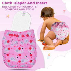Reusable Baby Cloth Diaper with Adjustable Snap Buttons and Insert (Set of 1)