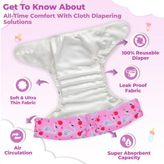 Reusable Baby Cloth Diaper with Adjustable Snap Buttons and Insert (Set of 1)