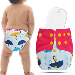 Reusable Baby Cloth Diaper with Adjustable Snap Buttons and Insert (Set of 1)