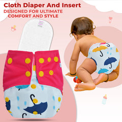 Reusable Baby Cloth Diaper with Adjustable Snap Buttons and Insert (Set of 1)
