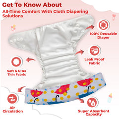 Reusable Baby Cloth Diaper with Adjustable Snap Buttons and Insert (Set of 1)