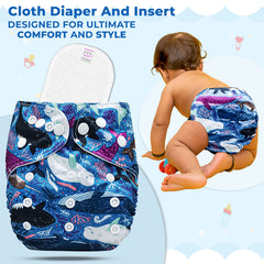 Reusable Baby Cloth Diaper with Adjustable Snap Buttons and Insert (Set of 1)