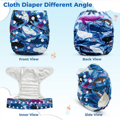 Reusable Baby Cloth Diaper with Adjustable Snap Buttons and Insert (Set of 1)