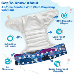 Reusable Baby Cloth Diaper with Adjustable Snap Buttons and Insert (Set of 1)
