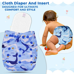Reusable Baby Cloth Diaper with Adjustable Snap Buttons and Insert (Set of 1)