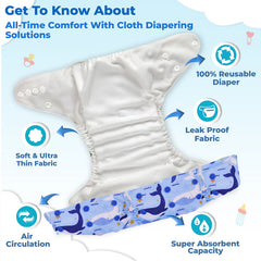 Reusable Baby Cloth Diaper with Adjustable Snap Buttons and Insert (Set of 1)