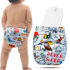 Reusable Baby Cloth Diaper with Adjustable Snap Buttons and Insert (Set of 1)