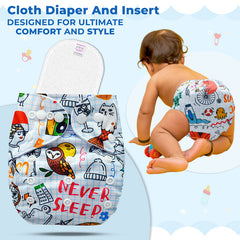 Reusable Baby Cloth Diaper with Adjustable Snap Buttons and Insert (Set of 1)