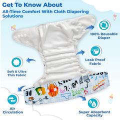 Reusable Baby Cloth Diaper with Adjustable Snap Buttons and Insert (Set of 1)