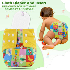 Reusable Baby Cloth Diaper with Adjustable Snap Buttons and Insert (Set of 1)