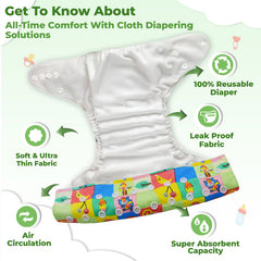 Reusable Baby Cloth Diaper with Adjustable Snap Buttons and Insert (Set of 1)