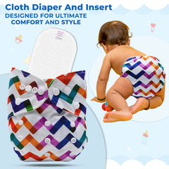 Reusable Baby Cloth Diaper with Adjustable Snap Buttons and Insert (Set of 1)