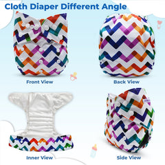 Reusable Baby Cloth Diaper with Adjustable Snap Buttons and Insert (Set of 1)