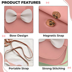Trendy Crossbody Sling Backpack for Kids (Pink & White Bow)