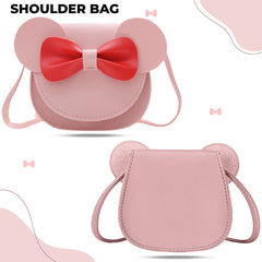 Trendy Crossbody Sling Backpack for Kids (Pink & Red Bow)