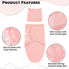 Organic Cotton Hooded Muslin Swaddle Wrap for Baby (Pure Color Powder)