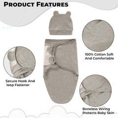 Organic Cotton Hooded Muslin Swaddle Wrap for Baby (Solid Gray)