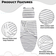 Organic Cotton Hooded Muslin Swaddle Wrap for Baby (Stripe)