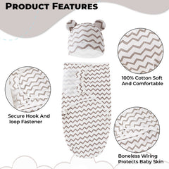 Organic Cotton Hooded Muslin Swaddle Wrap for Baby (Wavy Pattern)