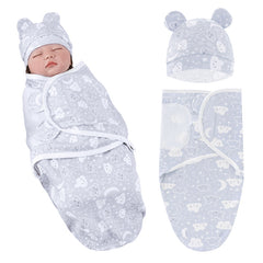 Organic Cotton Hooded Muslin Swaddle Wrap for Baby (Blue Smile Cloud)