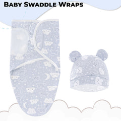 Organic Cotton Hooded Muslin Swaddle Wrap for Baby (Blue Smile Cloud)