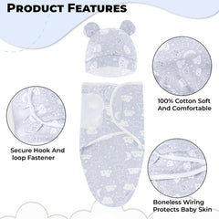 Organic Cotton Hooded Muslin Swaddle Wrap for Baby (Blue Smile Cloud)