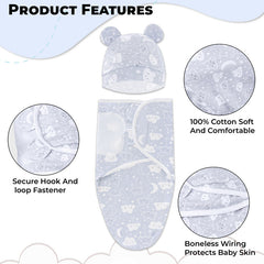 Organic Cotton Hooded Muslin Swaddle Wrap for Baby (Smiley Cloud)