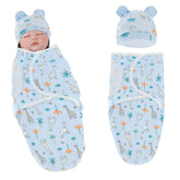 Organic Cotton Hooded Muslin Swaddle Wrap for Baby (Blue Giraffe)