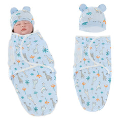 Organic Cotton Hooded Muslin Swaddle Wrap for Baby (Blue Giraffe)