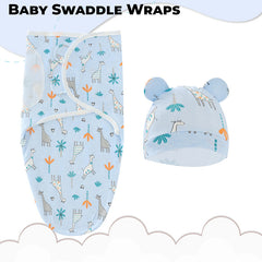 Organic Cotton Hooded Muslin Swaddle Wrap for Baby (Blue Giraffe)
