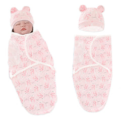Organic Cotton Hooded Muslin Swaddle Wrap for Baby (Pink Rabbit)