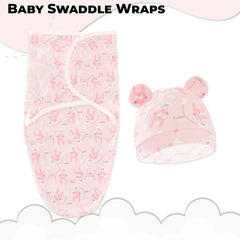 Organic Cotton Hooded Muslin Swaddle Wrap for Baby (Pink Rabbit)